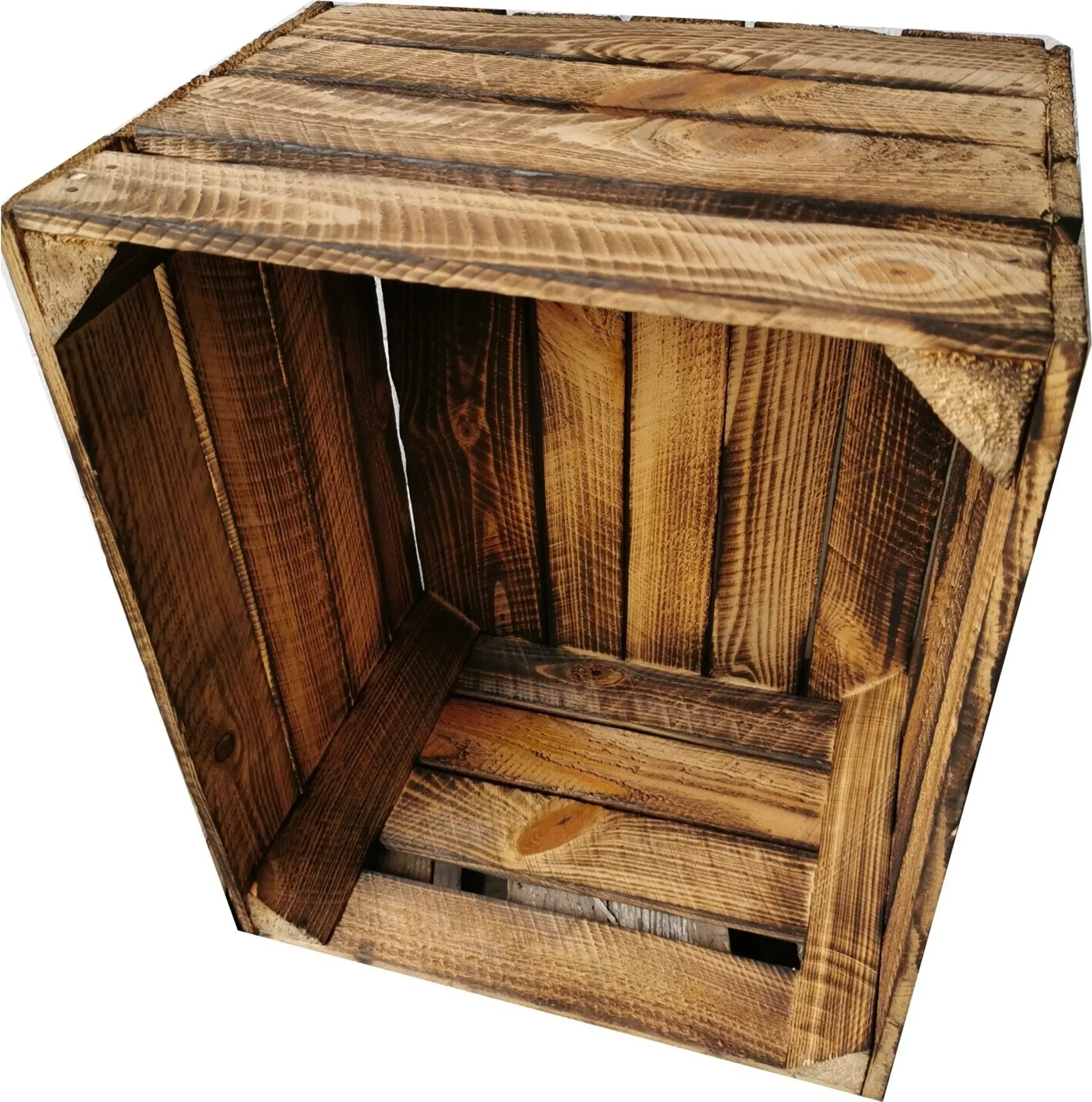 Vintage-Holzkiste „Geflammt“ – 50 × 40 × 30 cm