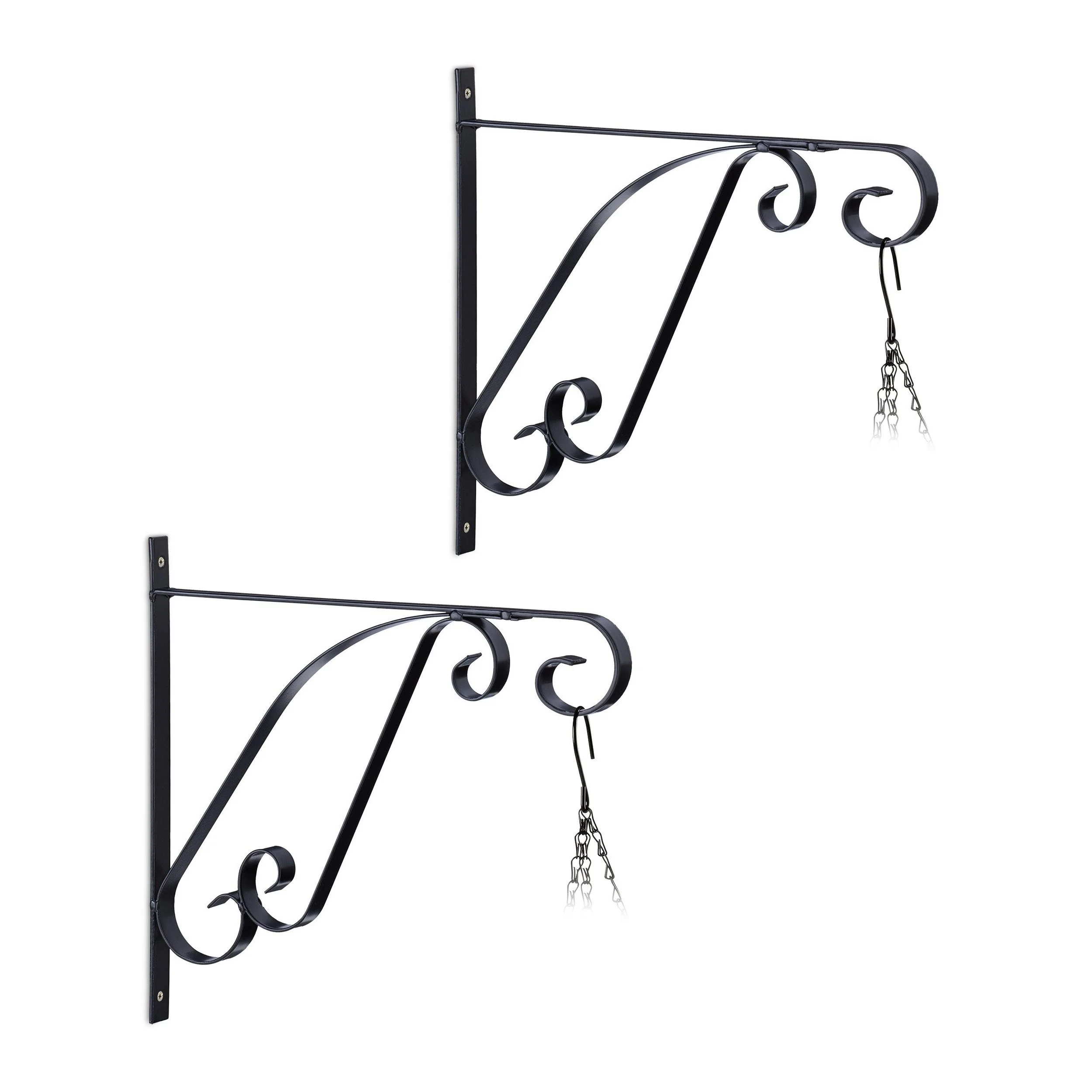 Wandhaken für Blumenampeln – 2er-Set, Eisen, Schwarz, 28 × 30 × 2 cm