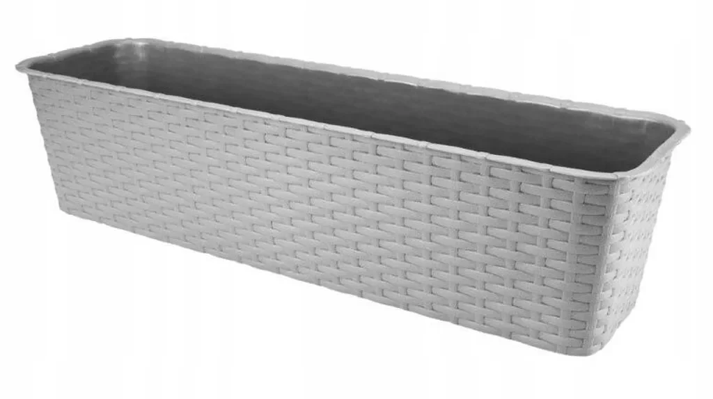Balkonkasten „Rattan“ – 60 cm, Grau, Kunststoff