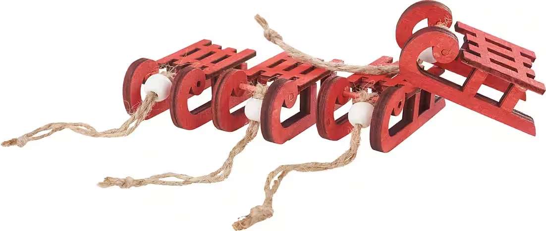 Mini-Schlitten aus Holz – 4er-Set, Rot, 6 × 3 × 2 cm