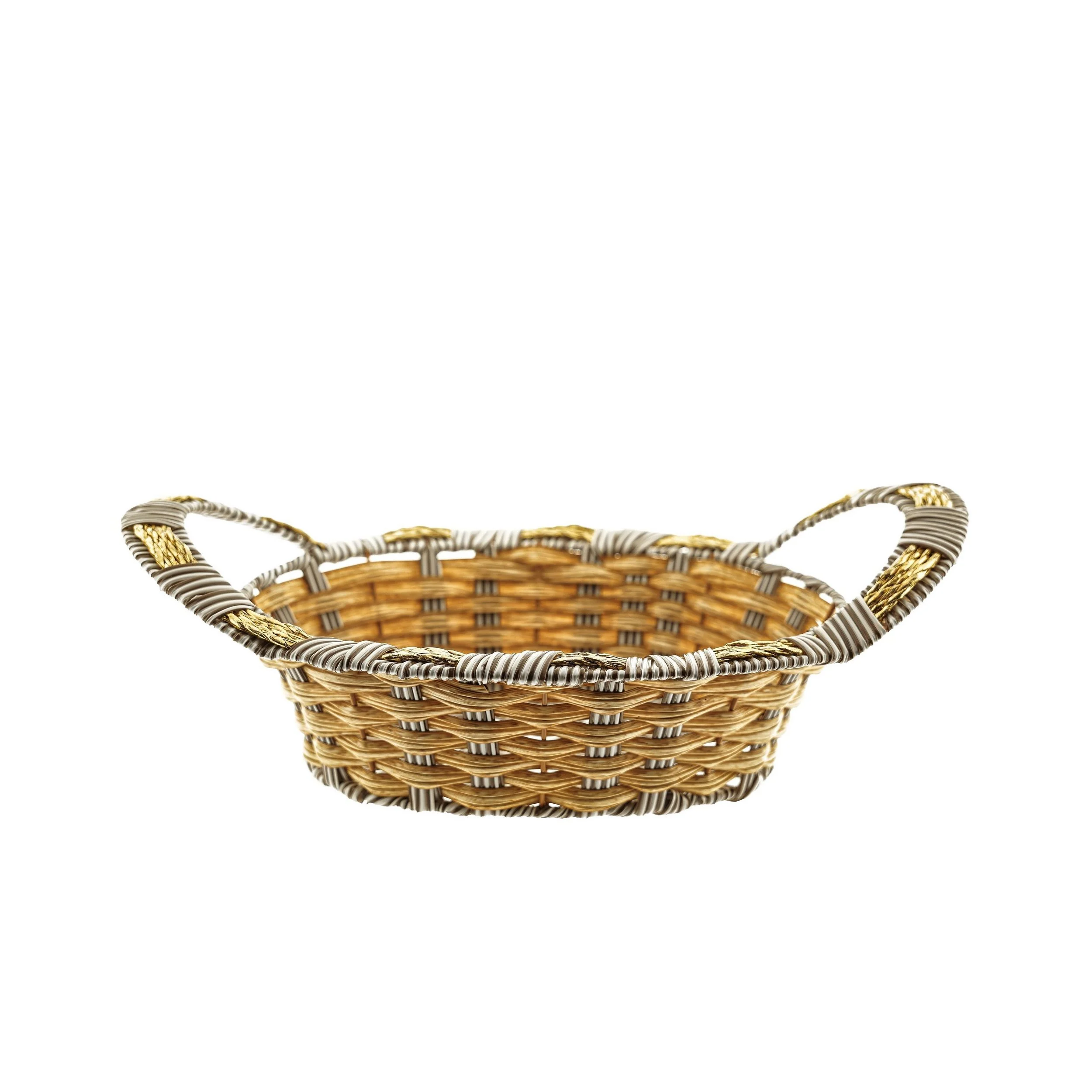 Brotkorb-Set aus Stroh – Oval & Rechteck, Holzfarben/Grau mit Goldakzenten