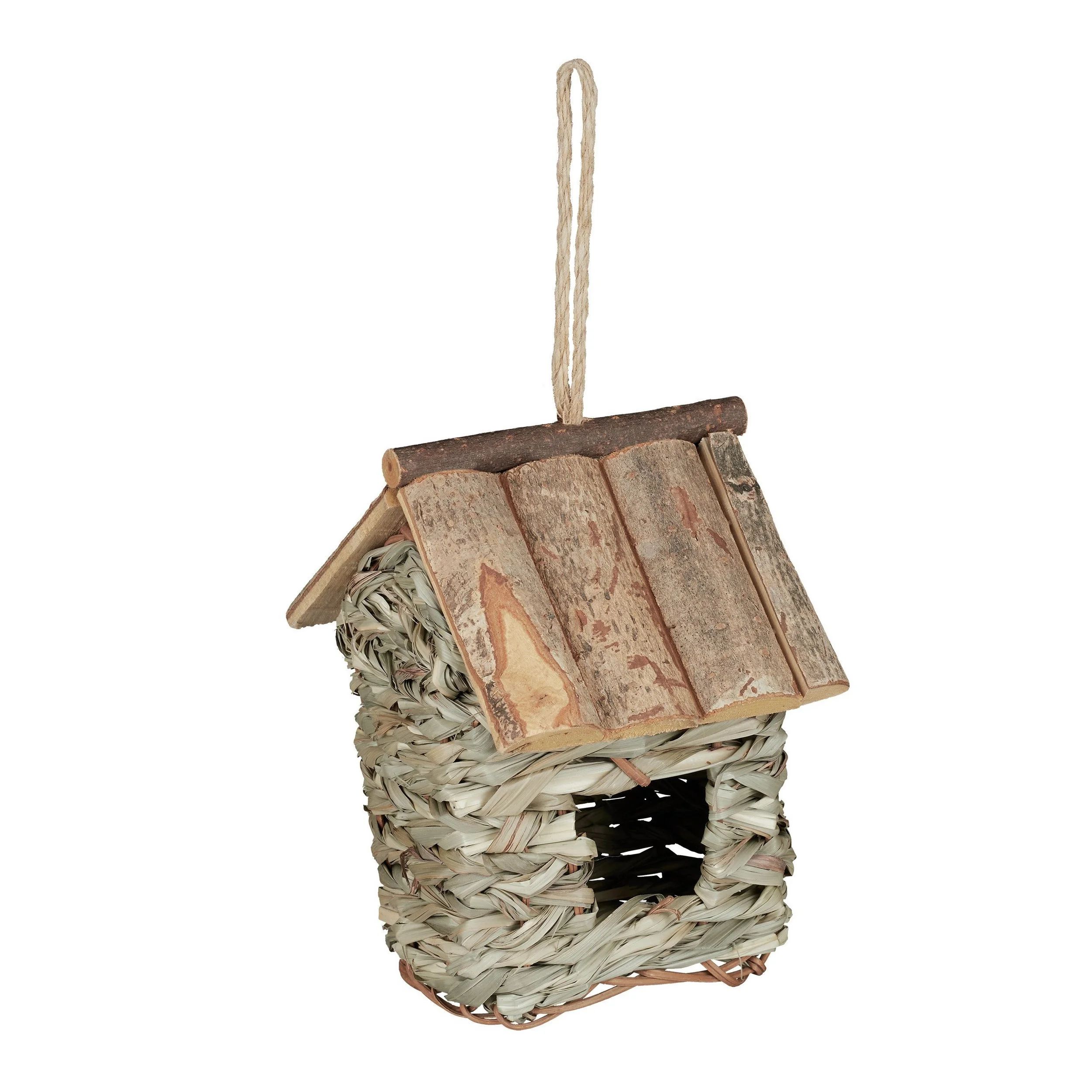 Deko-Nistkasten „Natur“ – Vogelhaus aus Holz & Stroh, 20 × 13,5 × 16 cm
