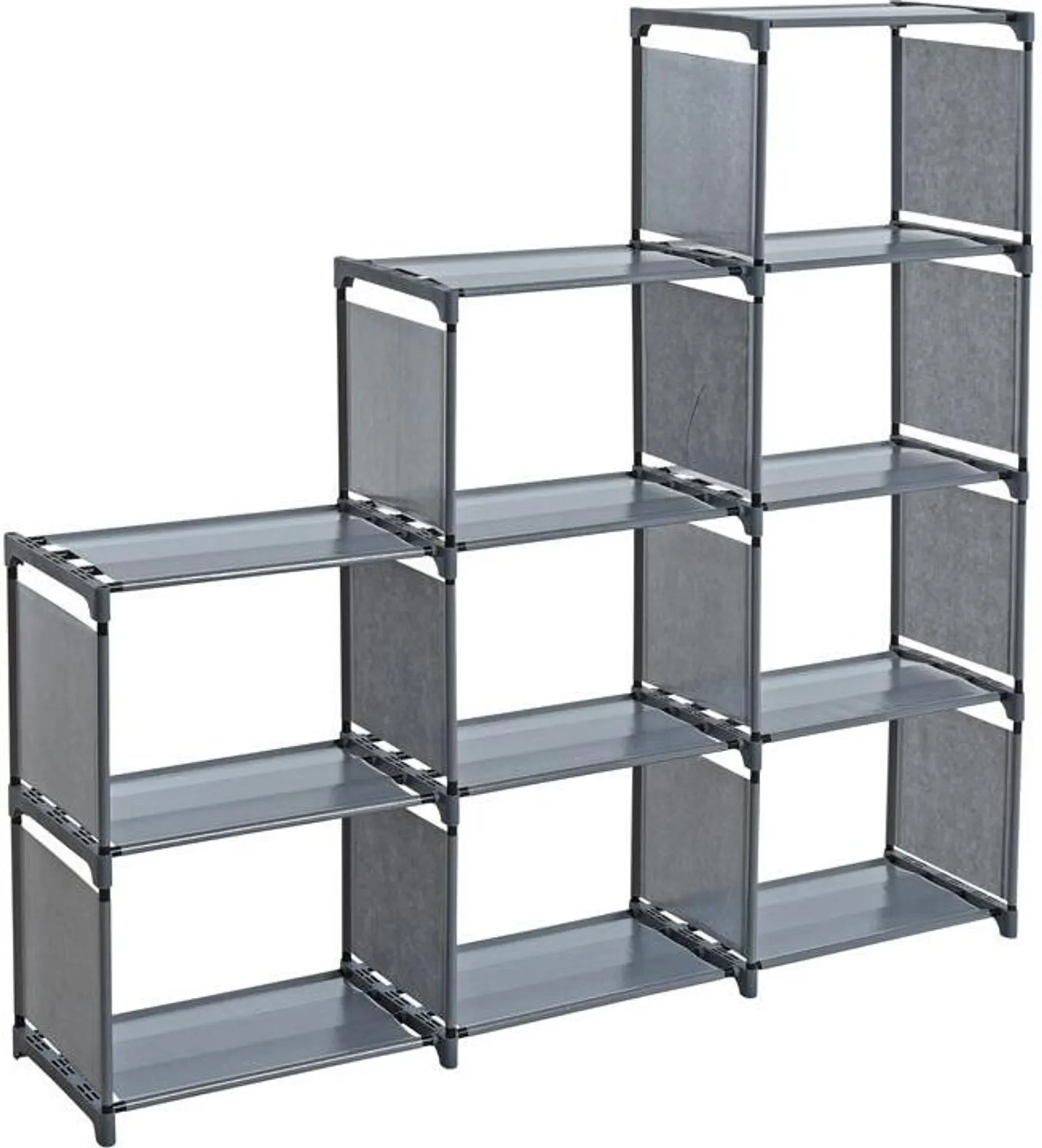 Bücherregal / Stufenregal – 9 Fächer, Grau