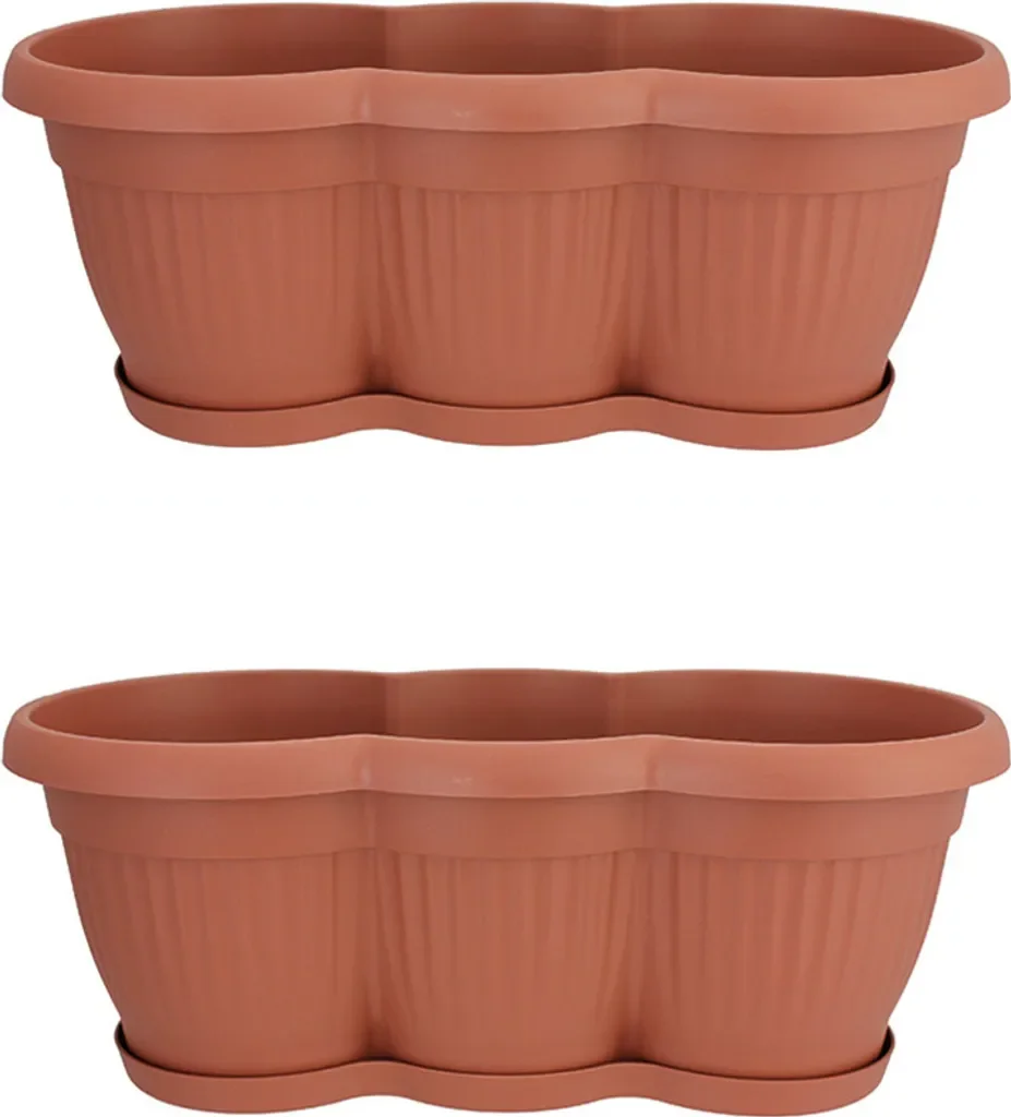 Blumenkasten mit Untersetzer – 2er-Set, 40 cm, Terracotta