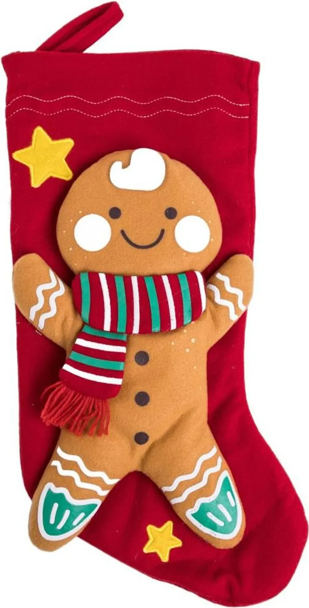 Weihnachtssocke „BOWII“ – rote Socke mit Lebkuchenmotiv, 46 cm