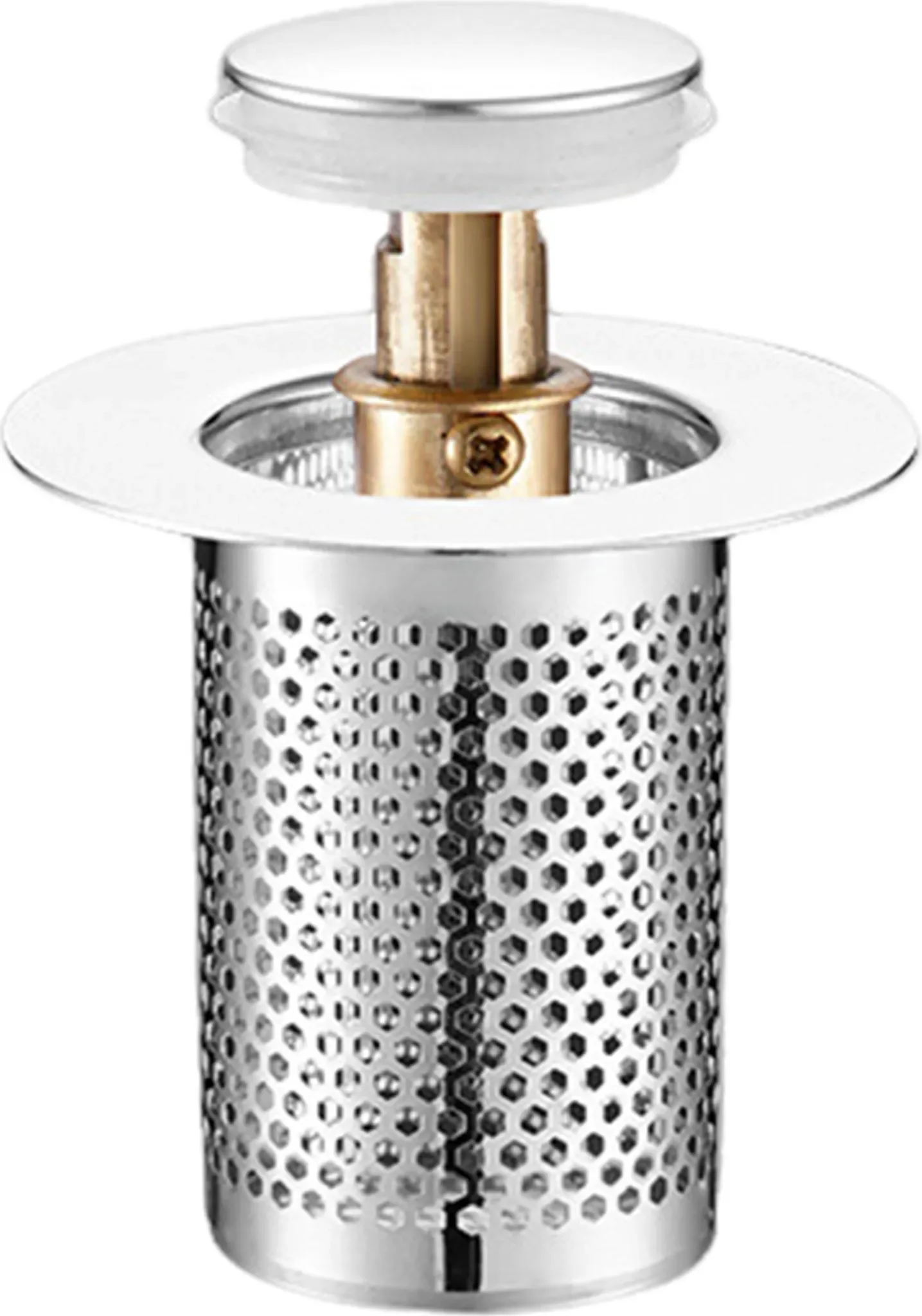 Universal-Waschbeckenstöpsel mit Haarsieb – Rostfreier Messingkern