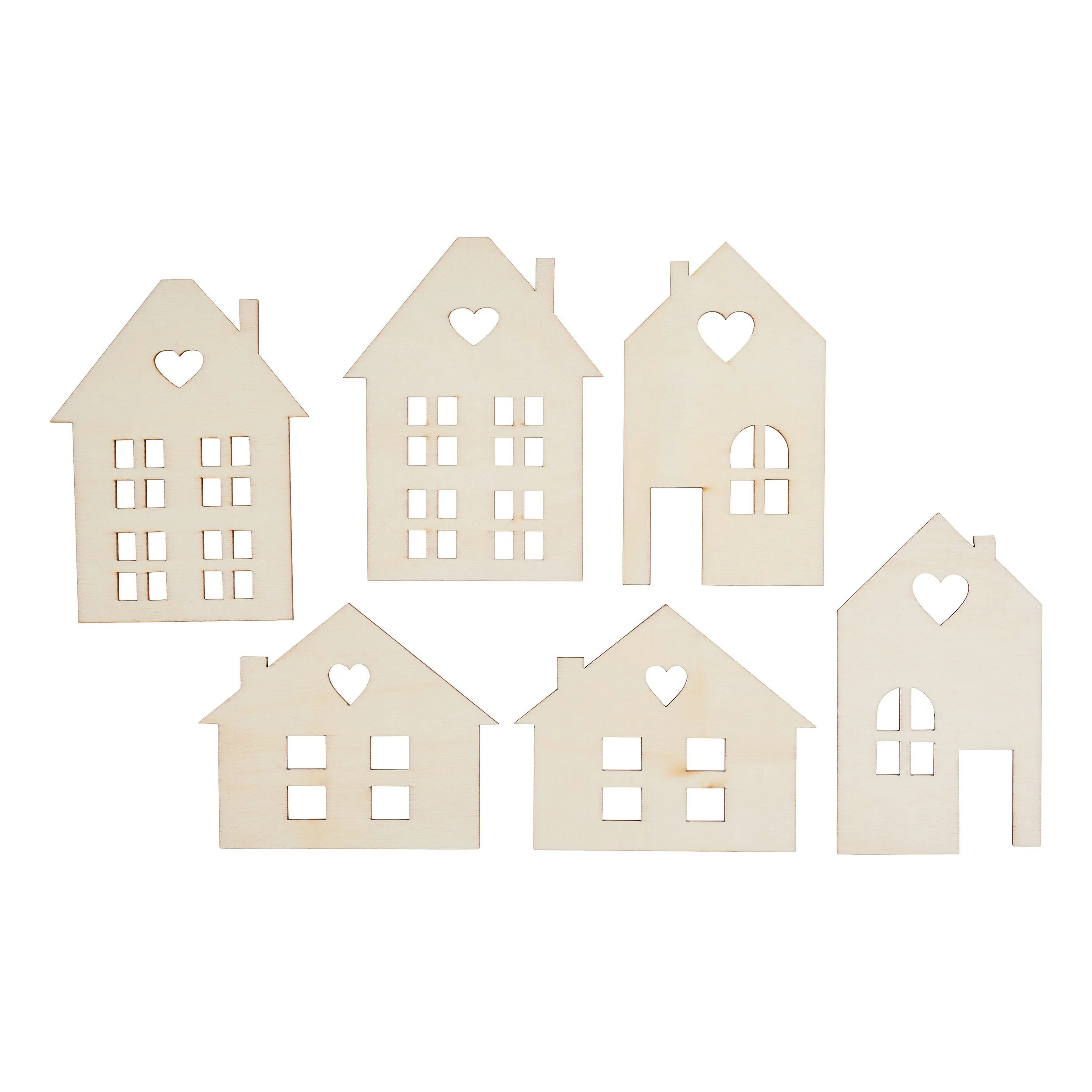 Dekoobjekte Häuser-Zuschnitte – 6er-Set aus Sperrholz