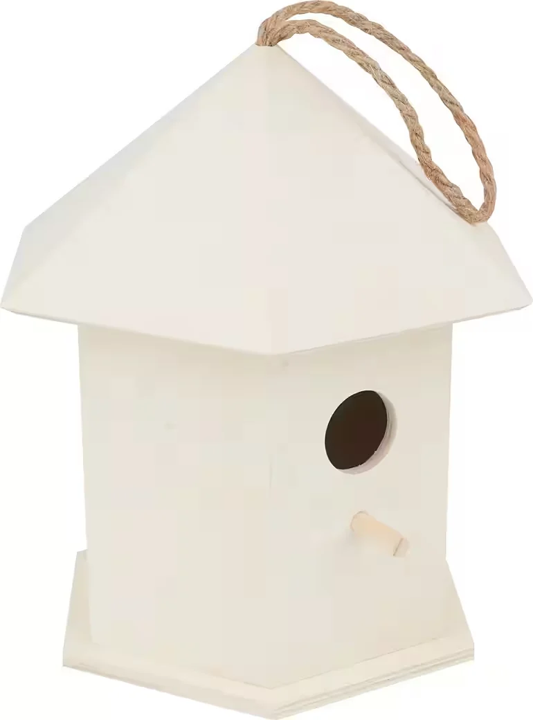 Deko-Vogelhaus aus Kiefernholz – 6-eckig, unbehandelt, 22 × 21 × 15 cm